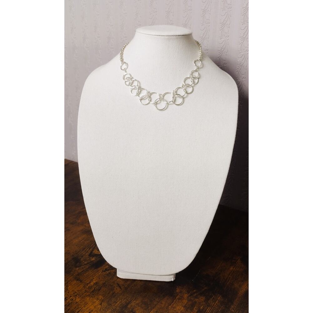 Vintage 90s Nine West Silver Disc Chain Choker Necklace